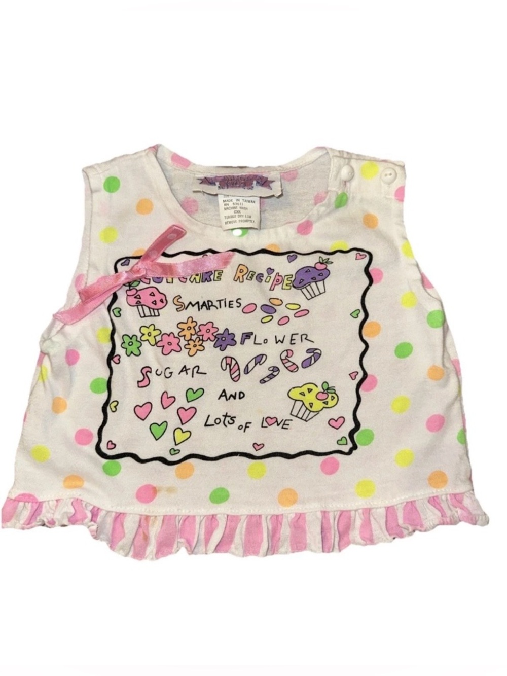 Rachel’s Kids Tank Top Ruffle Shirt 24 M VTG Polka Dot Cupcake Baking Party Bow